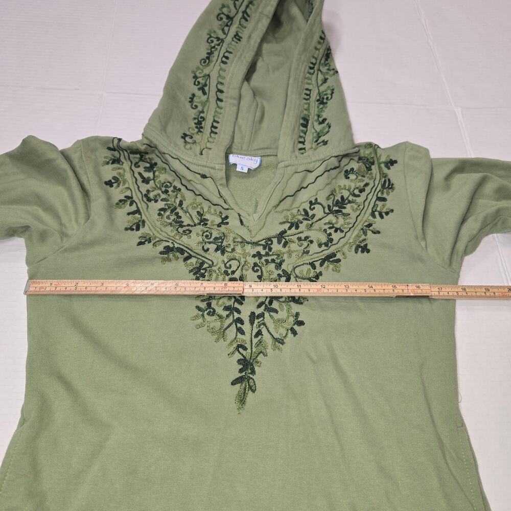 Blue Sky Clothing Co. Womens S Green‎ Embroidered Hooded Pullover Tunic Top Boho - Picture 8 of 11